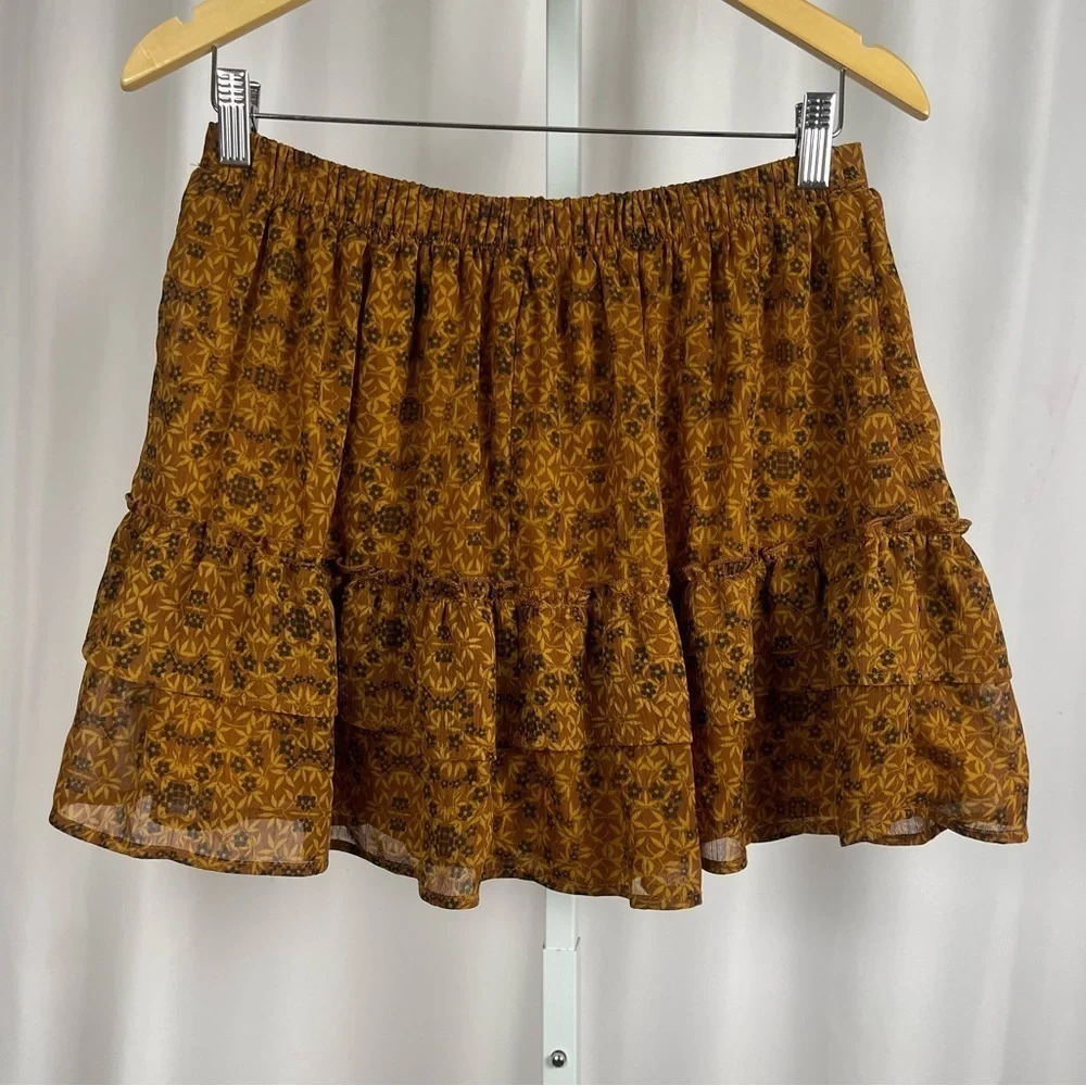 Live To Be Spoiled Large Cottagecore Floral Ruffle Mini Skirt Boho Hippie Flowy